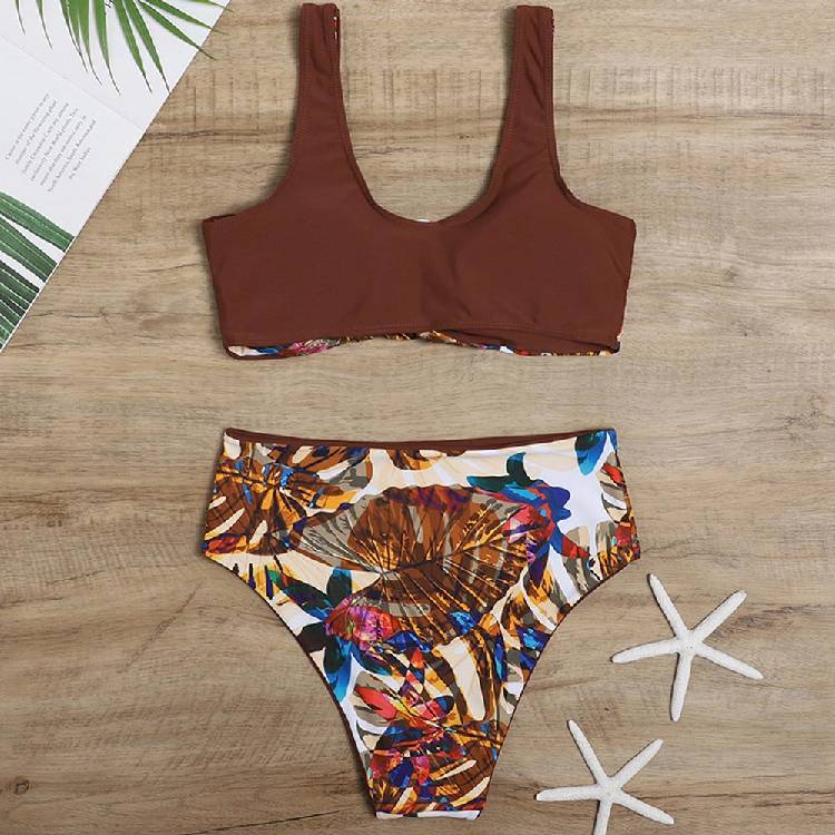 New Print V Neck Bikini Female Swimsuit Women Swimwear High Waist Bikini Set Bather Bathing Suit Swim Lady