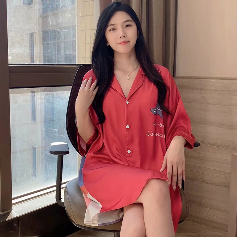 Exquisite women's elegant pajamas shirt nightdress live burst version of Huaer cotton home service