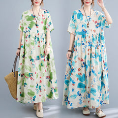 Oversized women's 2023 summer new style literary fat MM fattening enlarged  and thin printed short-sleeved dress