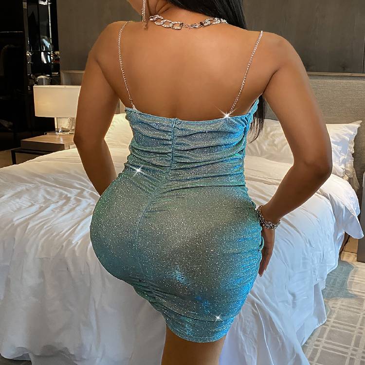 Women Fashion Spaghetti Strap Mini Dress Slip Dress Women Slim Fit Bodycon Party Dress Sequins Short Dress