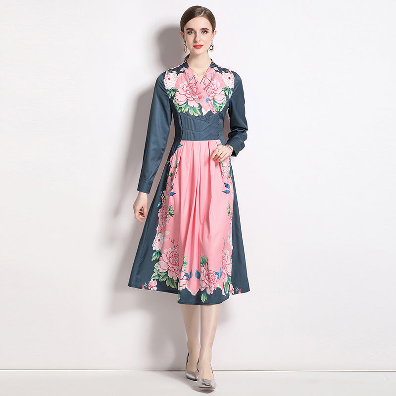 AliExpress Amazon Cross-border 2023 Autumn Long Skirt Women's Foreign Trade New Printed Dress