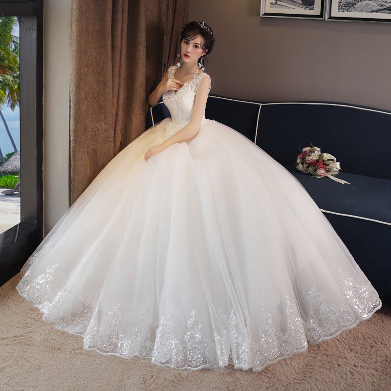 Hot Sale spot goods Fashion Pregnant women's wedding dress high waist bride's wedding ground white, simple and slim