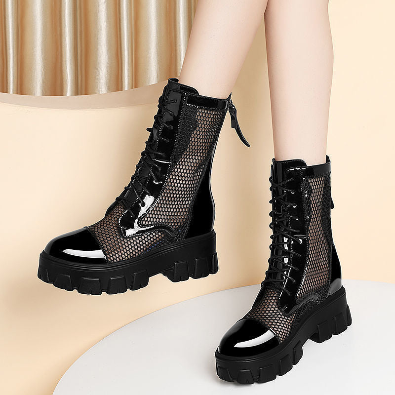 Net gauze boots children Martin boots new women's shoes summer mid-tube net shoes boots women mid-heel