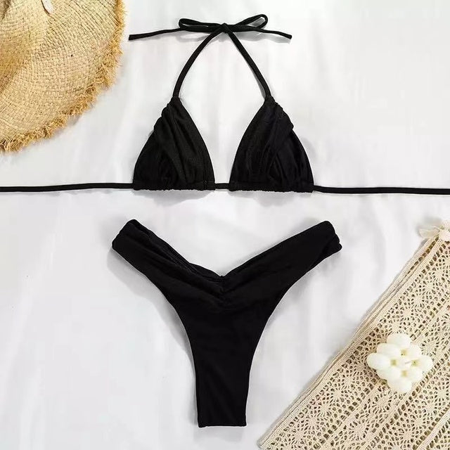 Sexy Micro Bikinis  Women Halter Brazilian Bikini Set Female Pleated Swimsuit New Triangle Swimwear Beach Wear Bathing Suit