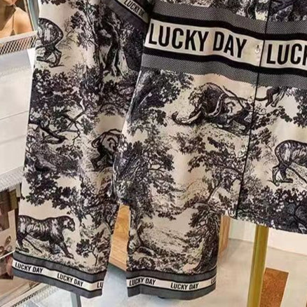 Pajamas summer short-sleeved trousers ice and snow silk ink painting suit ice silk  large size home clothes