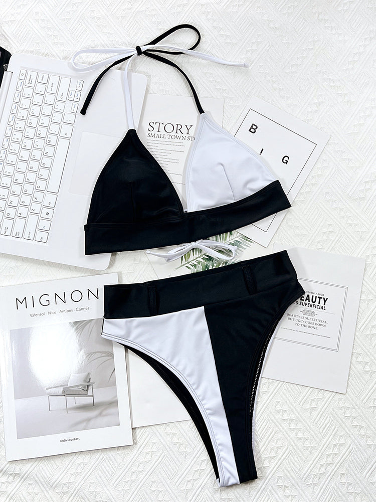 Two-piece swimsuit sexy swimsuit solid color stitching bikini