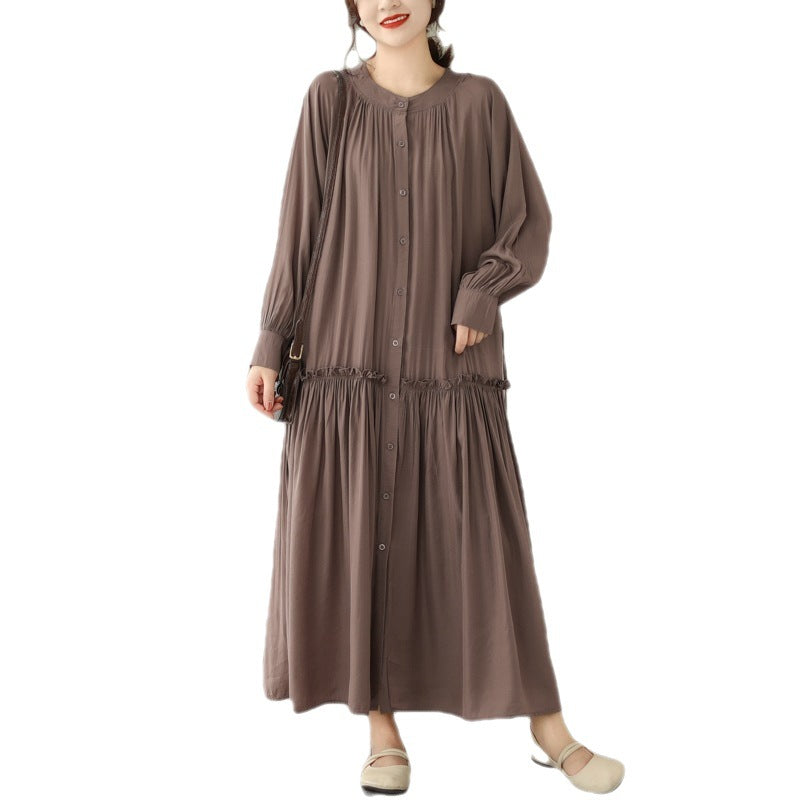 Plus size women's clothing 2023 autumn new fat MM  and thin solid color long dress