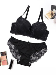 Ladies Underwear Set Sexy Full Lace With Steel Ring Massage  Two-Breasted Bra