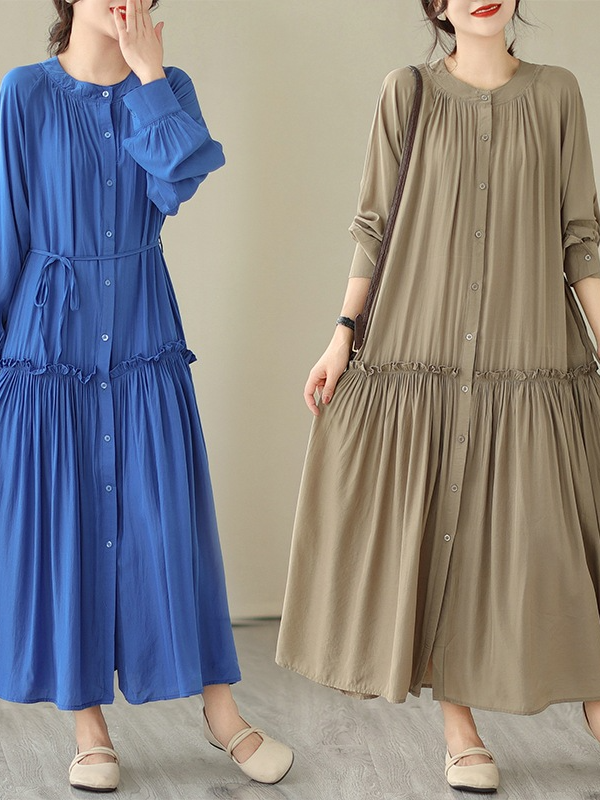 Plus size women's clothing 2023 autumn new fat MM  and thin solid color long dress