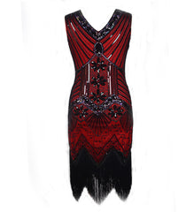 Hot selling new retro style sequined beaded dress front and back V-neck fashion fringe dress