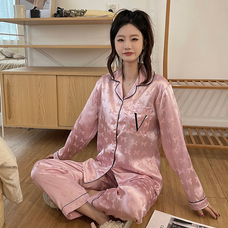 Autumn and winter new women's  - ice and snow silk  cardigan pajamas home clothes set