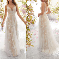 2023 spring European and American foreign trade new wedding dress wish Amazon sexy V-neck sleeveless lace wedding dress