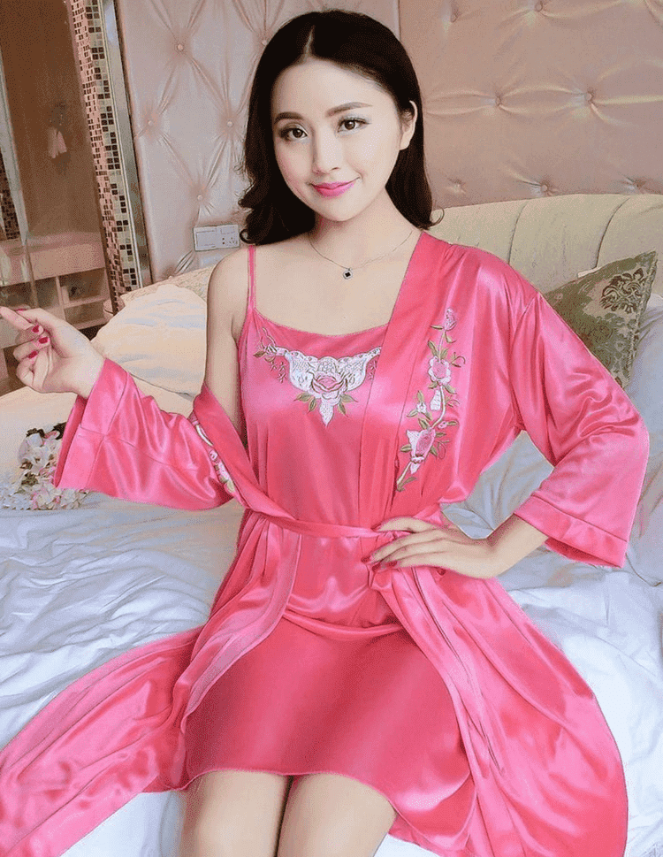 New product ladies pajamas sexy  silk suspender nightdress + nightgown two-piece home service
