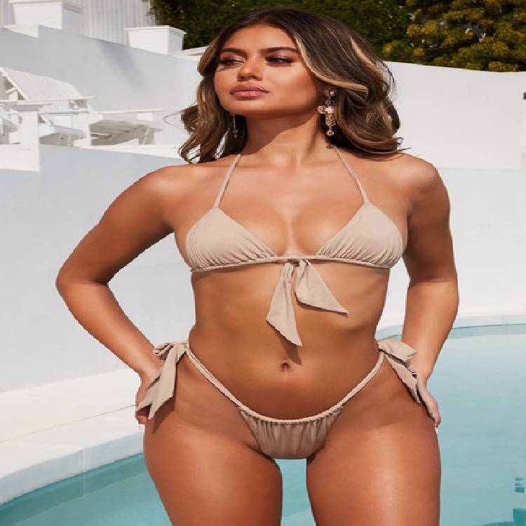 Bandage Bikini Female Leopard Swimsuit Women Swimwear Halter Two pieces Bikini set Bather Mid Waist Bathing Suit Swim Lady