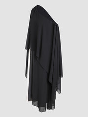 Black and white paneling elegant chiffon pleated dress