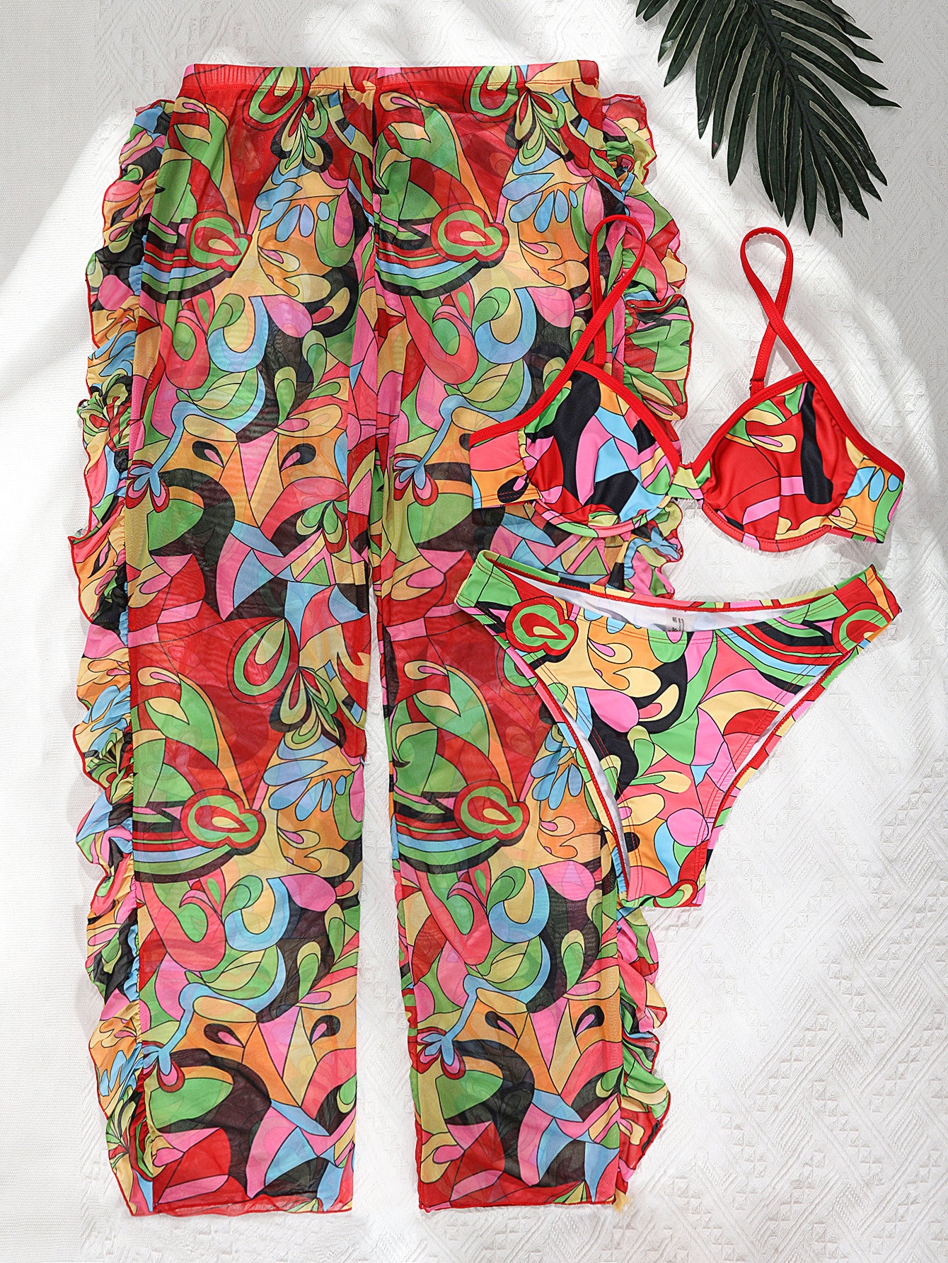 European and American foreign trade new steel support high waist trousers three-piece bikini swimsuit women