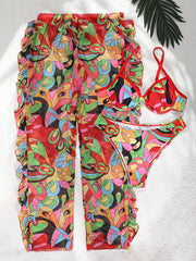 European and American foreign trade new steel support high waist trousers three-piece bikini swimsuit women