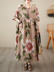 Middle-aged fat mother shows thin dress 150 jin 180 jin fat mm large size women's retro floral temperament long skirt