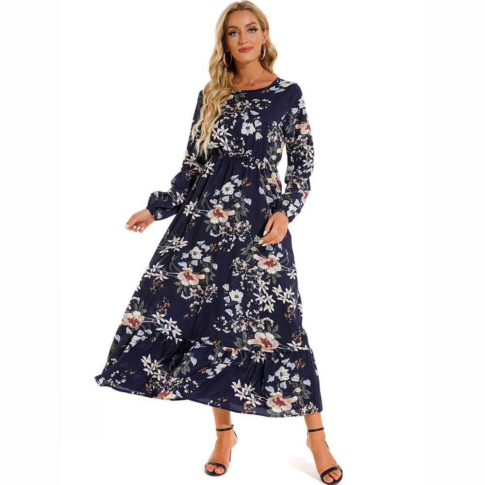 Sping Summer Bohemian Women Maxi Dress Casual Long Sleeve  Waist Beach Woman Chiffon Dresses Floral Vestidoes Mujer New
