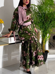 Green Floral Panel Chiffon Dress