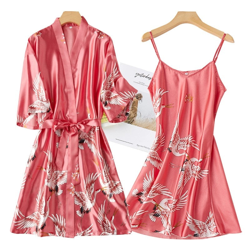 Women Rayon 2PCS Robe Set Bride Bridesmaid Wedding Robe Gown Lace Sexy Kimono Bathrobe Night Dress Casual Nightgown Sleepwear