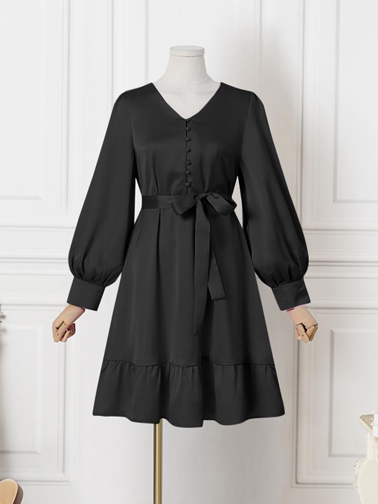 ZANZEA Women Elegant Dresses Solid V-Neck Long Sleeve Thigh Length Dress Fashion Holiday Casual Loose Ladies Vestido Plus Size