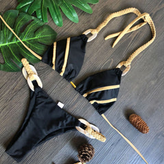 Solid Color Strap Bikini European and American Sexy Swimwear