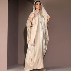 Middle East new satin bright fabric sparkling Arabian apricot Modet fashion modern Abaya Dubai fashion women's clothing