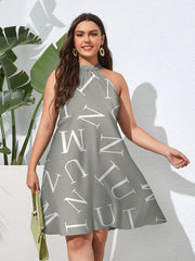 فستان نسائي مقاس كبير مطبوع عليه حروف كاجوال بأربطة مثير للحفلات بدون أكمام شارع عالي بوهو 