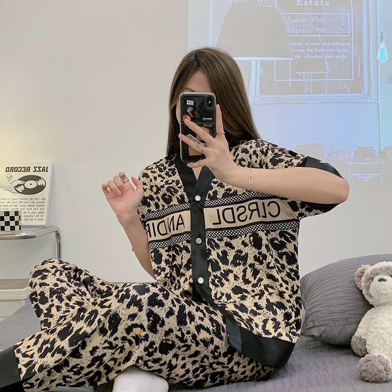 Summer new pajamas women's letters   silk casual home clothes three-piece set