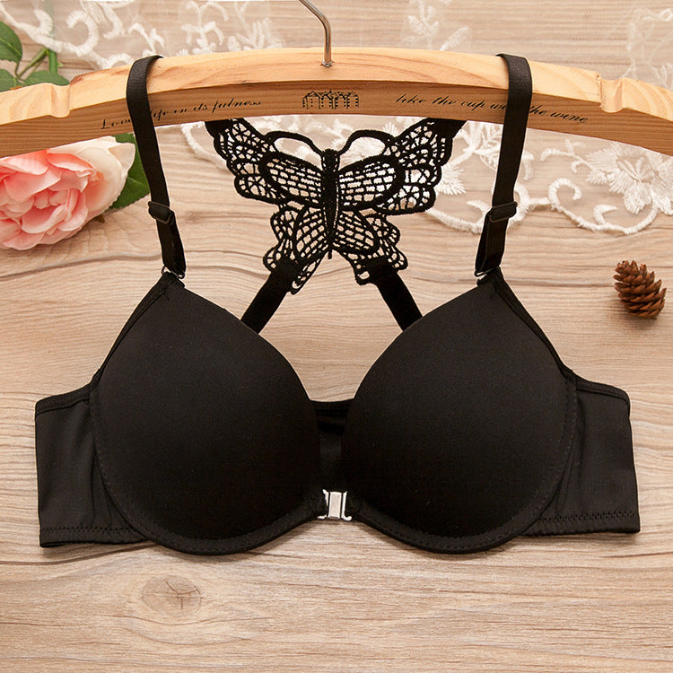 Front button girl underwear gathered sexy Japanese bra, lace trim back bra set