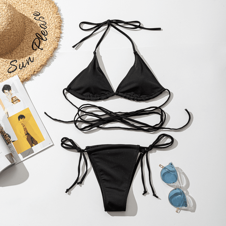 European and American fashion strap triangle bag split bikini swimsuit