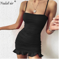 Nadafair Ruffles Dress Women Summer Party Clubwear 2021 Spaghetti Strap Ruched Bandage Mini Short Bodycon Women‘s Dress