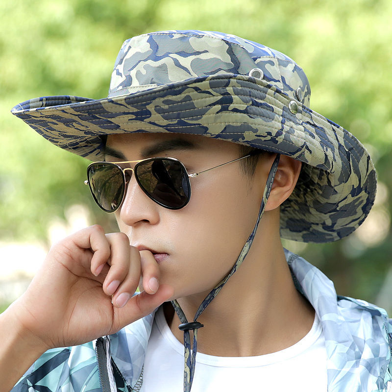 Fishing Hat Men's Summer Outdoor Hiking Bucket Hat Camouflage Big Brim Sun Hat Sunscreen Breathable Mountaineering Hat Fisherman Cap Panama