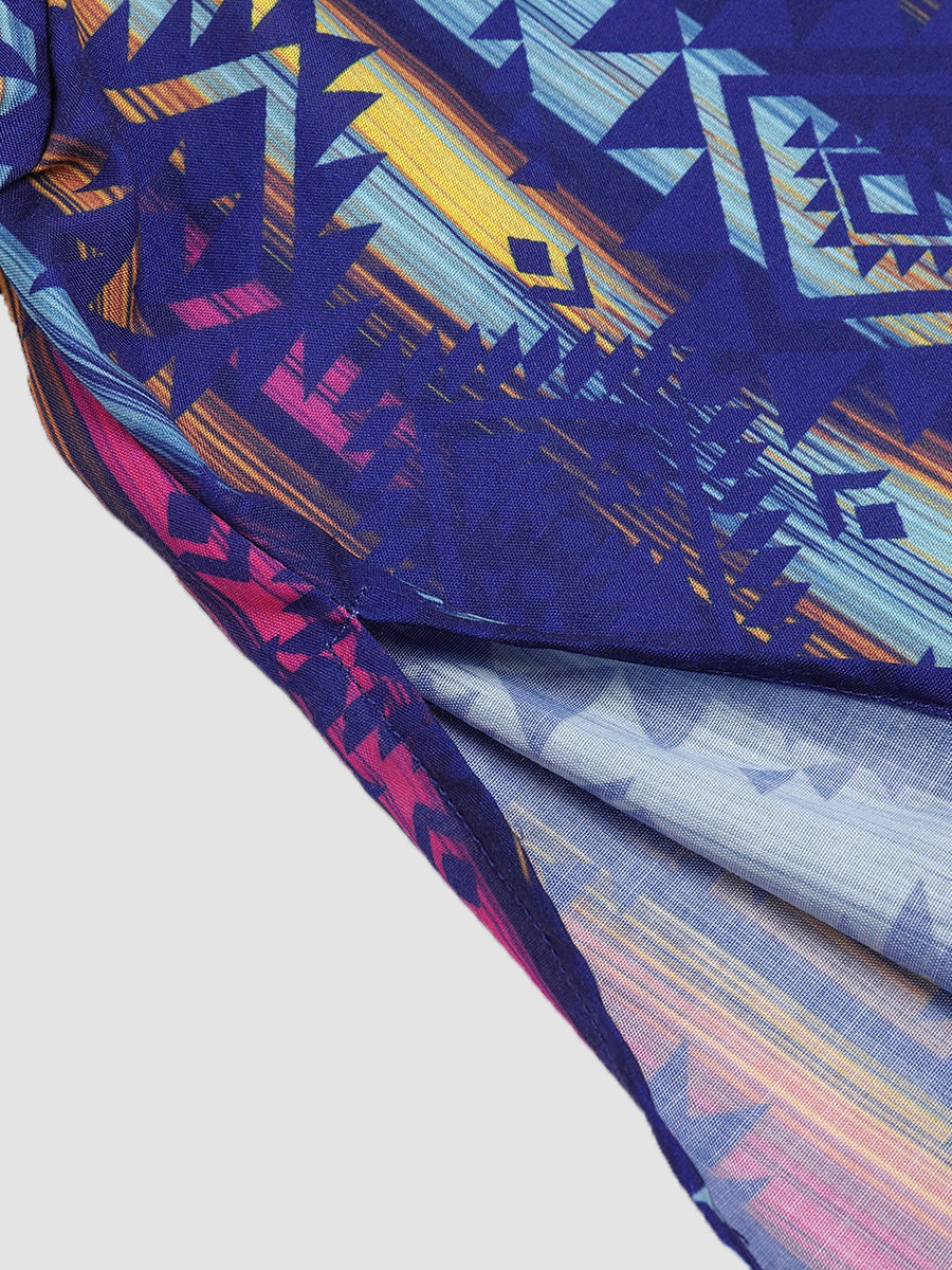 Contrast print waist slit dress