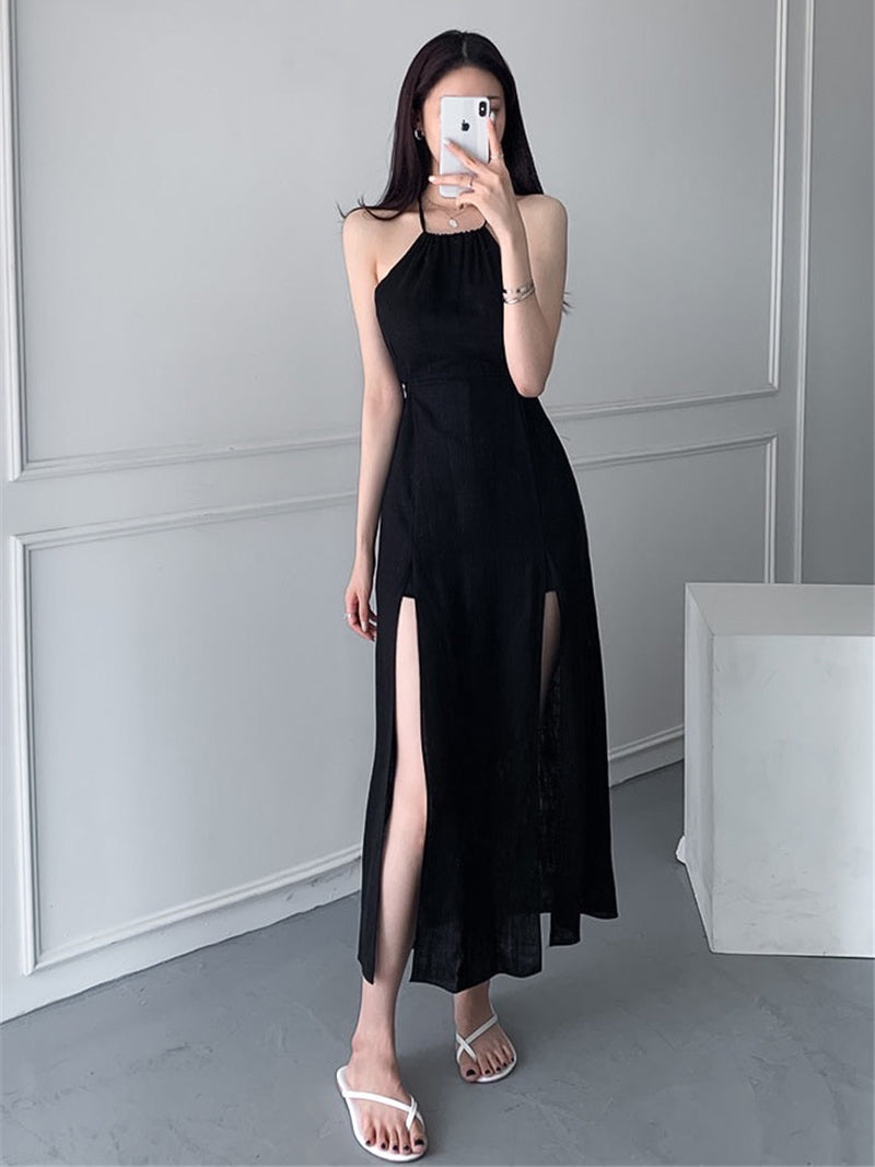 مثير الرسن فستان باكتاف مفتوحة المرأة خمر الدانتيل سبليت سليم ملاءات القطن ماكسي فستان كاجوال عطلة الشاطئ بوهو نمط الملابس