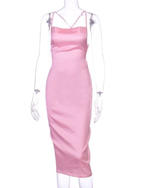 Dulzura neon satin lace up 2023 summer women bodycon long midi dress sleeveless backless elegant party outfits sexy club clothes