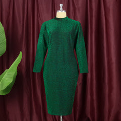 Women Turtleneck Dress 4XL Long Sleeves Bodycon Green Shiny  Elastic Christmas Party Event Evening 2021 Fall Winter Robes