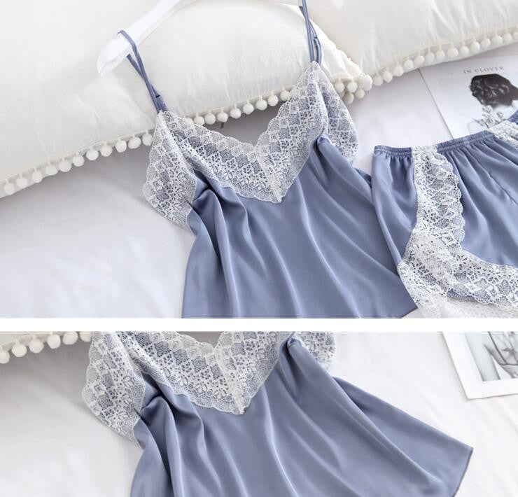 Pajamas simulation silk nightgown plus size sexy lingerie nightdress
