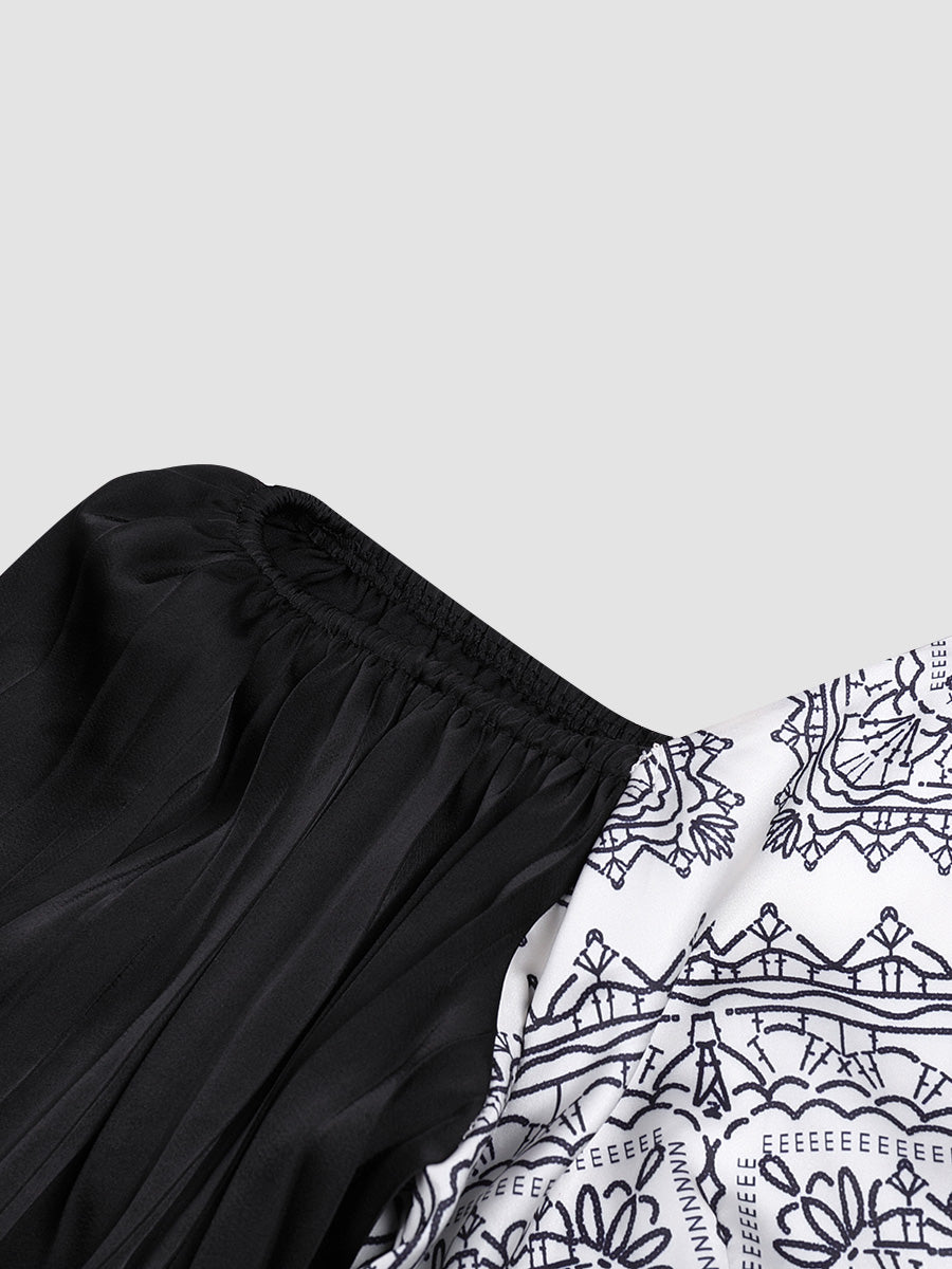 Elegant off-the-shoulder fashion print tie dress