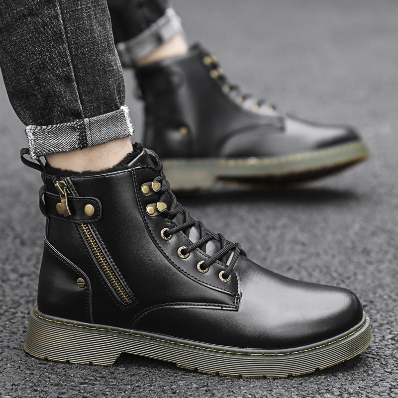 Plus velvet warm high-top shoes men's 2020 autumn new sneakers Korean version of all-match outdoor hiking shoes men's shoes plus cotton shoes