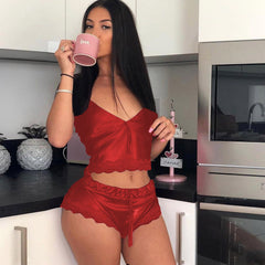 European and American sexy suit two-piece  stretch satin home pajamas