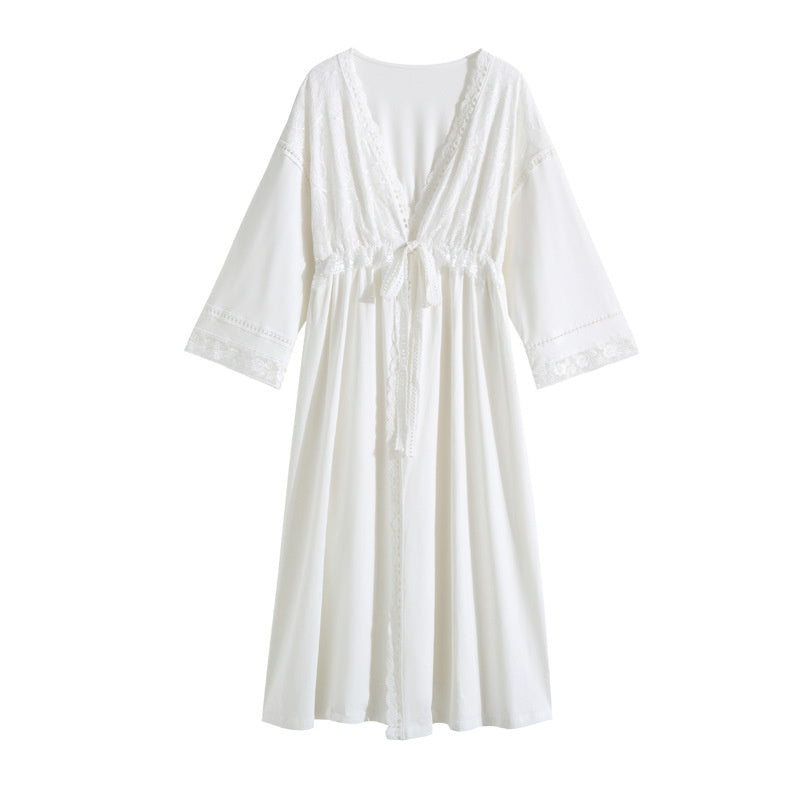 بيجامات جديدة موديل 2023 للربيع والخريف من القطن بأكمام طويلة فستان منزلي مثير للنساء من الدانتيل 3-4