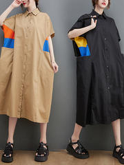 Large size women's clothing 2022 summer new fashion large size dress  and thin contrast color shirt dress women