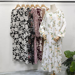 Spring Summer Muslim Dresses Full Sleeve Printed Floral Casual Long Loose Chiffon Dress Women Maxi Dresses With Pocket Mujer Vestidoes