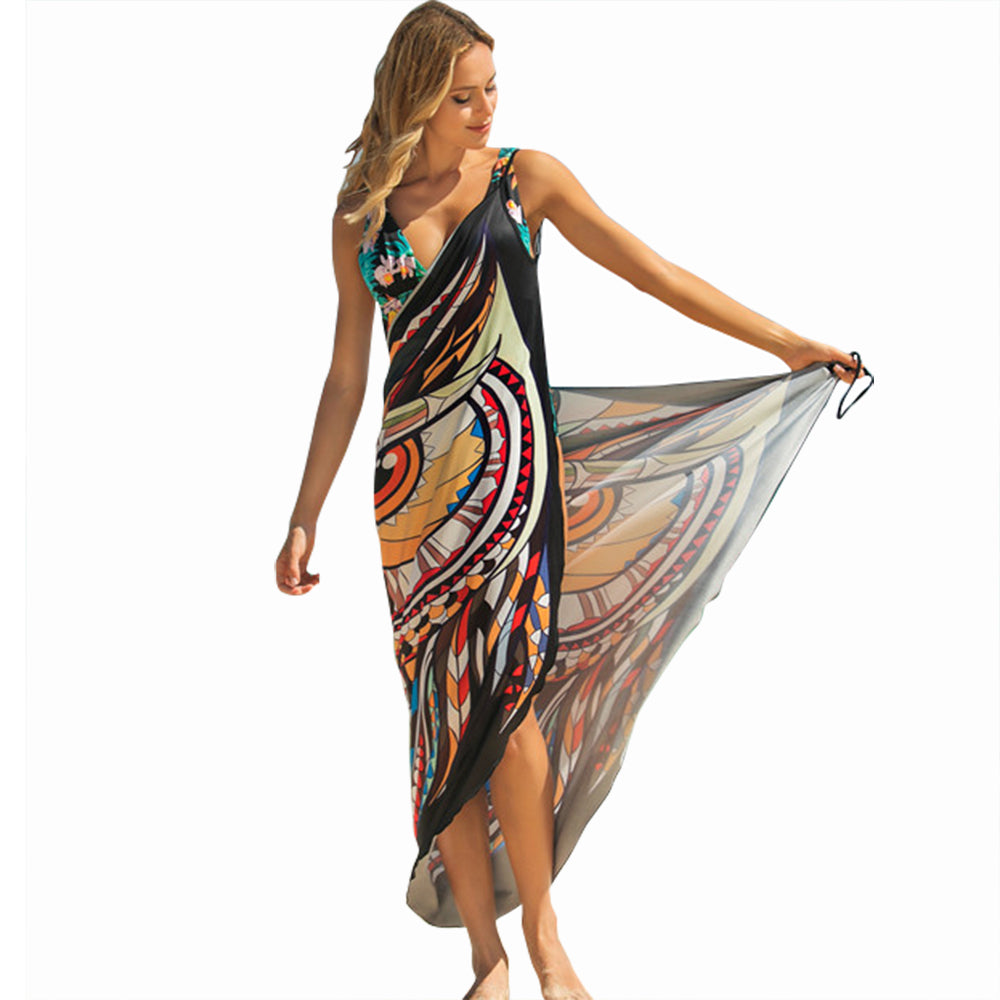 Ladies Fashion Stretch Printed Large Size One Piece Home Furnishing Dress