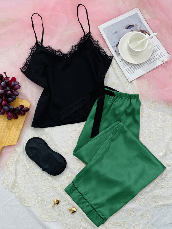 Women's sexy sleeveless home pajamas, lace suspenders, trousers, home clothes,  silk light and breathable nightdress