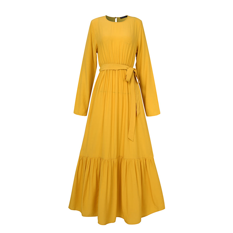 ZANZEA - Langes muslimisches Kleid mit Rüschensaum, lange Ärmel, einfarbig, Sommer, Dubai, Türkei, Abaya, Hijab, Plus Size