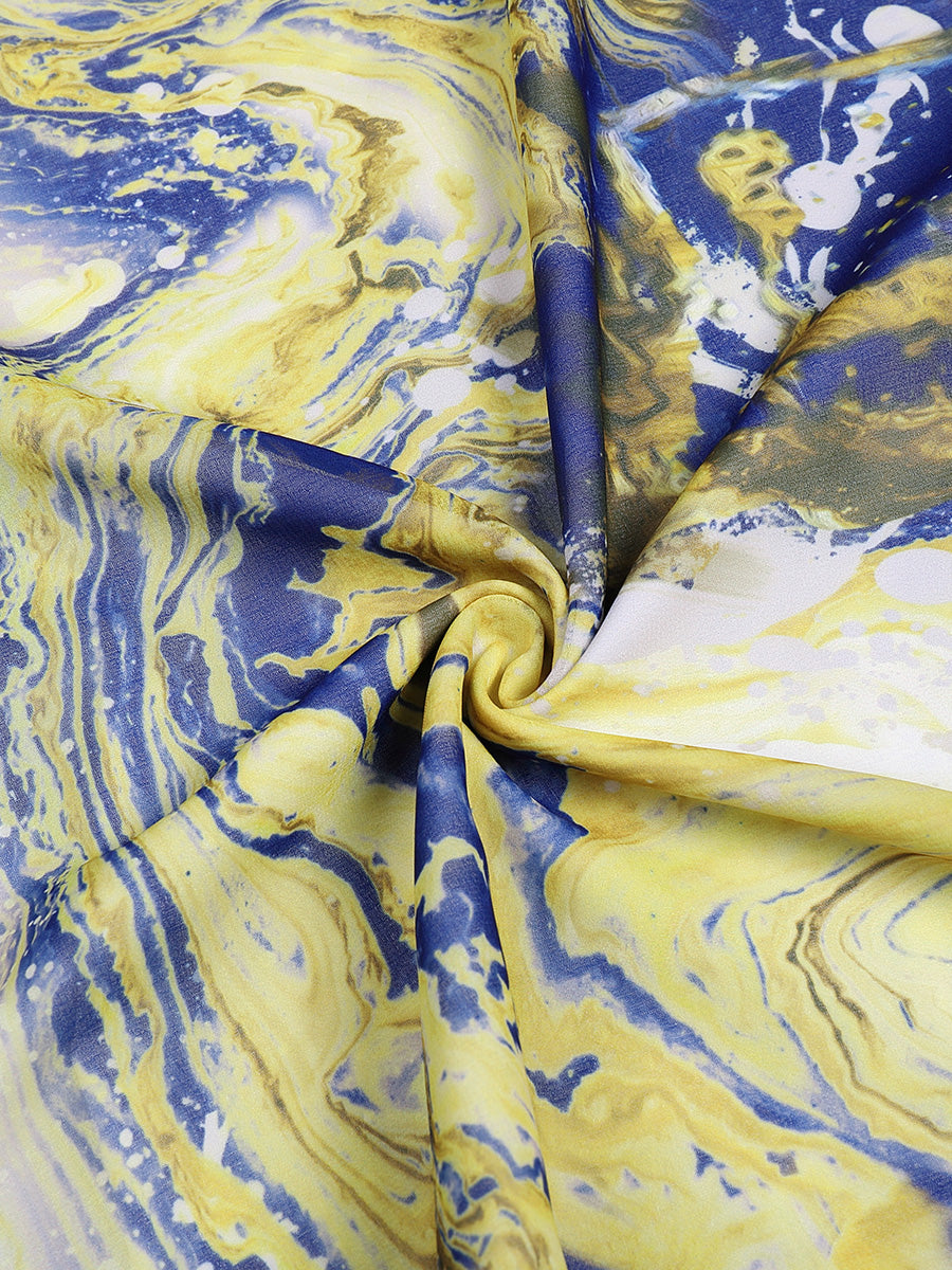 Yellow Printed Rendering Waist  Dress