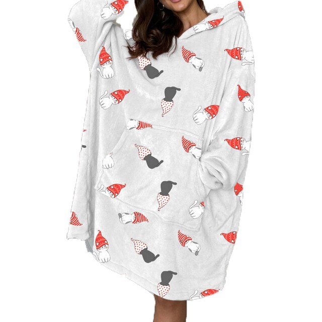 بيجامة عيد الميلاد للسيدات اللطيفة ملابس نوم مطبوعة بجيب كبير ثوب نوم قطيفة كسول ملابس منزلية بيجاما بقلنسوة 2022